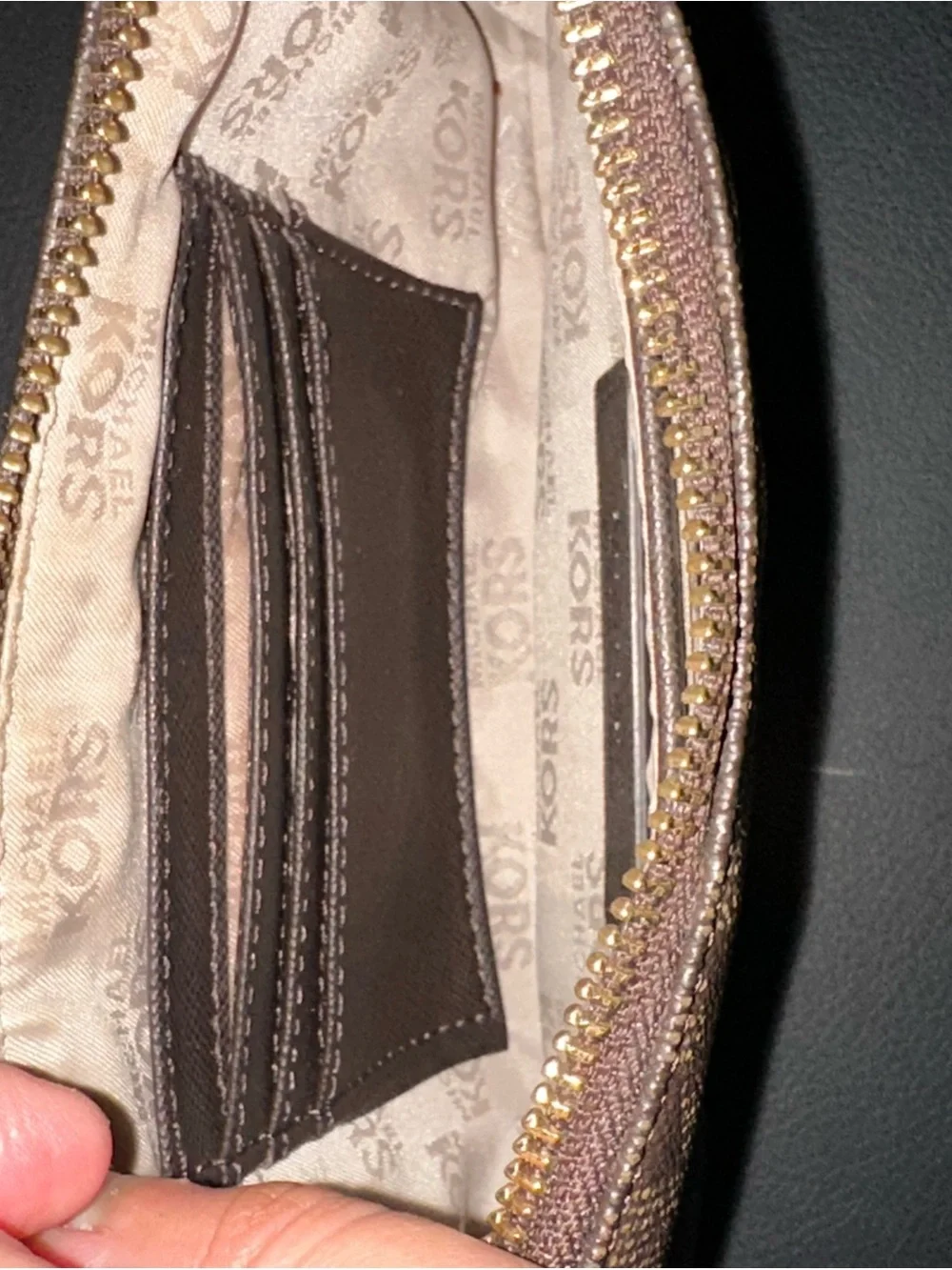 Michael Kors Dark Brown Signature Wristlet with Gold Hardware